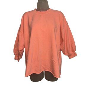 Left On Friday One Size Peach Top Shirt 3/4 Puff Sleeve Designer Comfort